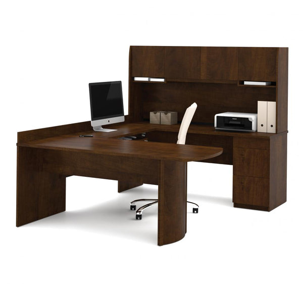 U-Shaped Executive Desk with Lateral File Cabinet and Bookcase