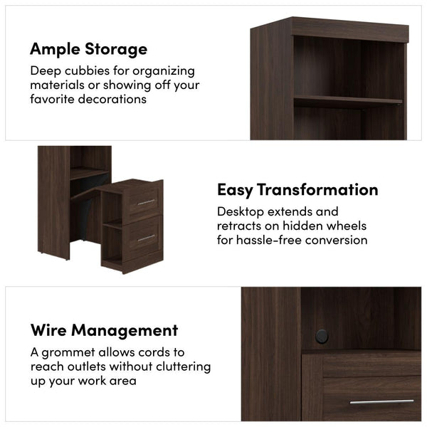 115W Queen Size Murphy Bed with Pull-Out Desk and Storage