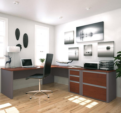 72W L-Shaped Desk with Lateral File Cabinet