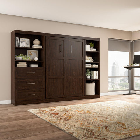 Full Murphy Bed with Shelving and Drawers (120W)