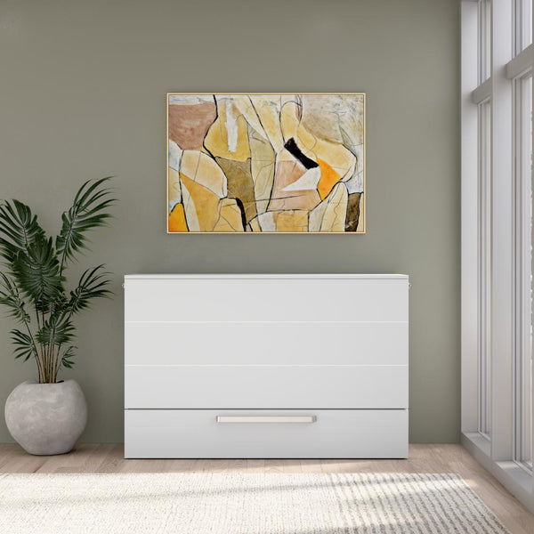 63W Queen Murphy Cabinet Bed with Pullout Drawer and Mattress