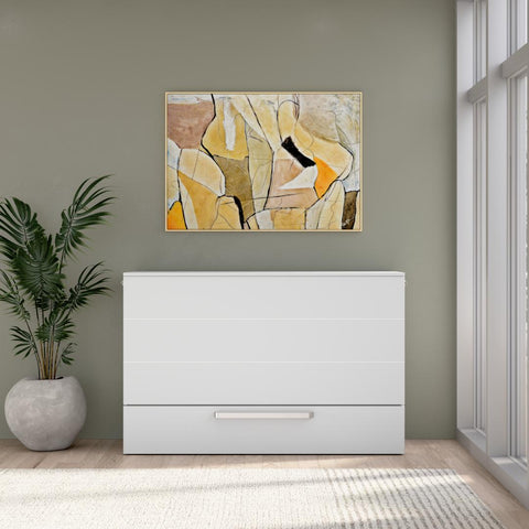 63W Queen Murphy Cabinet Bed with Pullout Drawer and Mattress