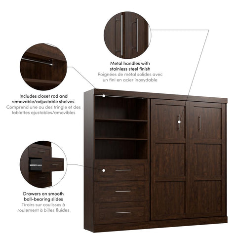 Full Murphy Bed and Shelving Unit with Drawers (95W)