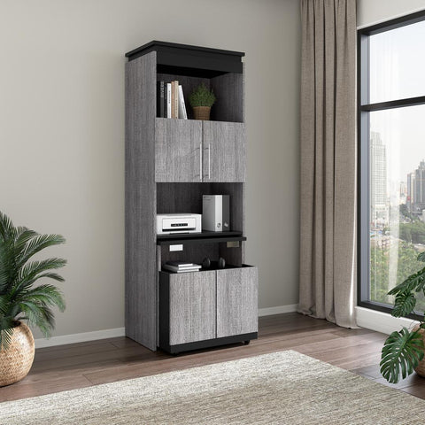30W Tall Storage Cabinet with Doors and Fold-Out Desk