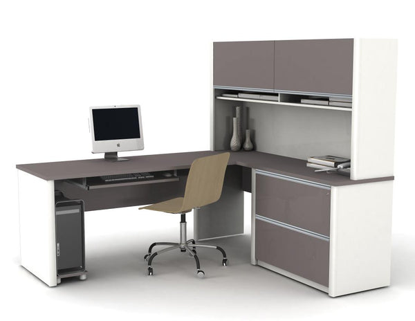 L-Shaped Desk with Hutch and Assembled Lateral File Cabinet