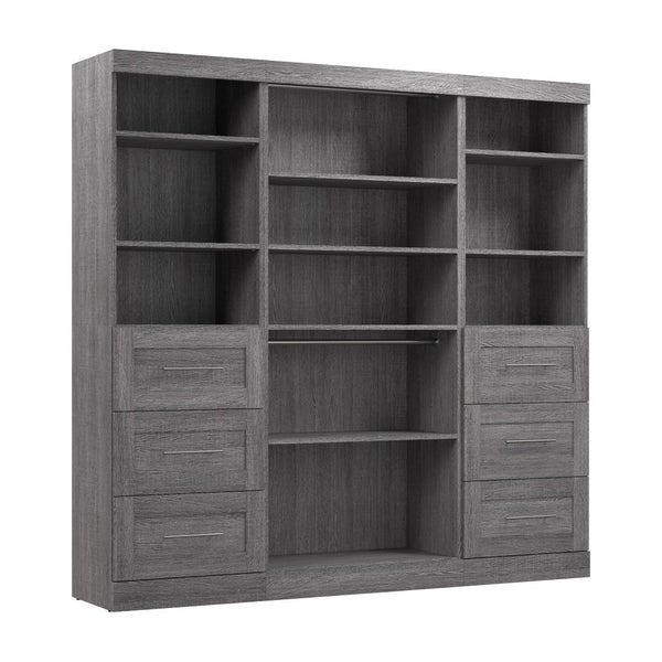 Contemporary Closet System with Shelves, Drawers & Clothing Rods, 86W x 19D