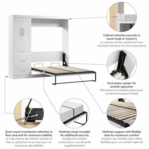 Full Murphy Bed with Closet Organizer with Drawers (84W)