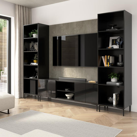 118W Modular Entertainment Center with TV Stand, Media Storage Towers, and Small Wall Panel