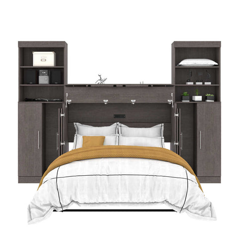 5-Piece Set Including One Full Cabinet Bed with Mattress, Two 26″ Storage Units, and Two Hutches