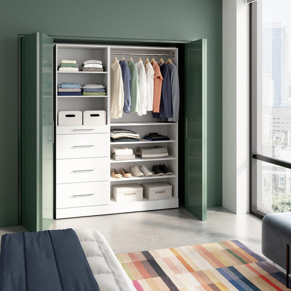 Modular Closet System with Shelves & Drawers & Clothing Rods, Slab Style, 61W x 16D