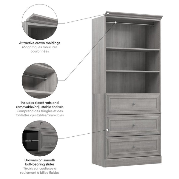 Traditional Closet System with Drawers, 36W x 20D