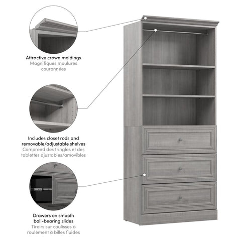 Traditional Closet System with Drawers, 36W x 20D