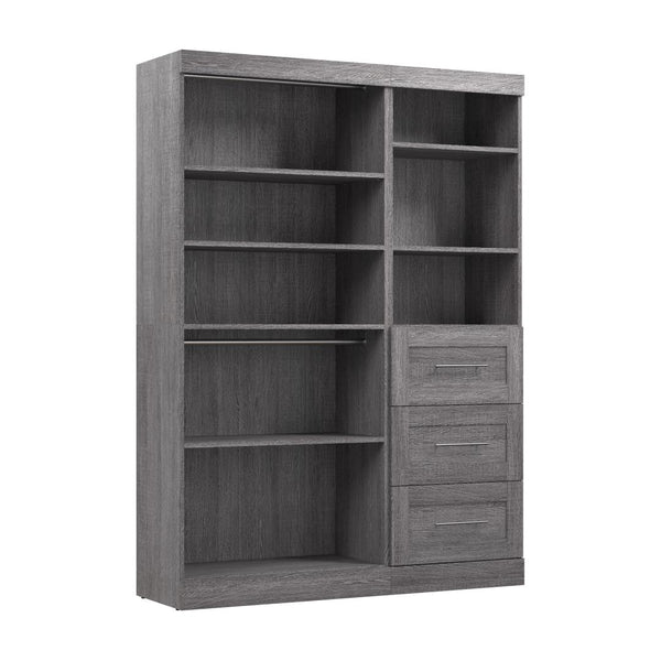 Contemporary Closet System with Shelves, Drawers & Clothing Rods, 61W x 19D