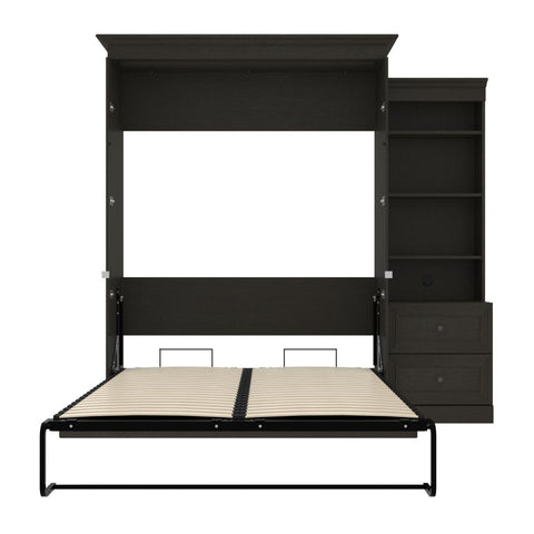 Queen Murphy Bed and Shelving Unit with 2 Drawers (92W)