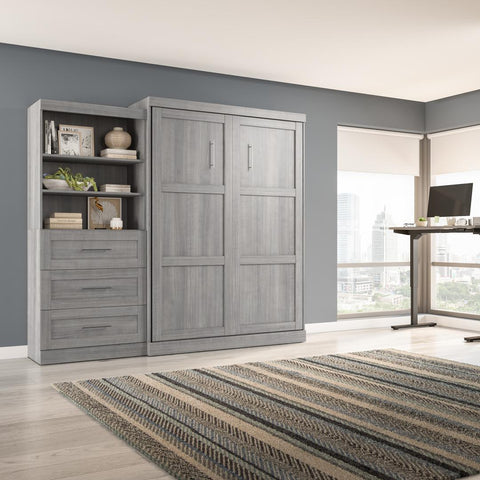 Queen Murphy Bed and Shelving Unit with Drawers (101W)