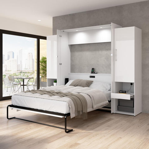 Queen Murphy Bed and Storage Cabinets with Pull-Out Shelf (107W)