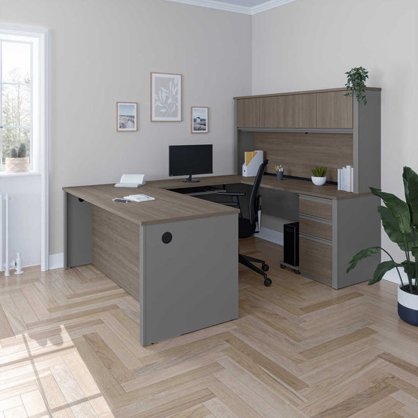 72W U-Shaped Executive Desk with 2 Pedestals and Hutch