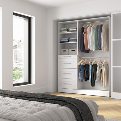 Modular Closet System with Shelves, Drawers & Clothing Rods, Shaker Style, 61W x 16D
