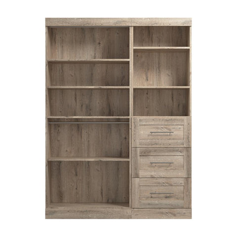 Contemporary Closet System with Shelves, Drawers & Clothing Rods, 61W x 19D
