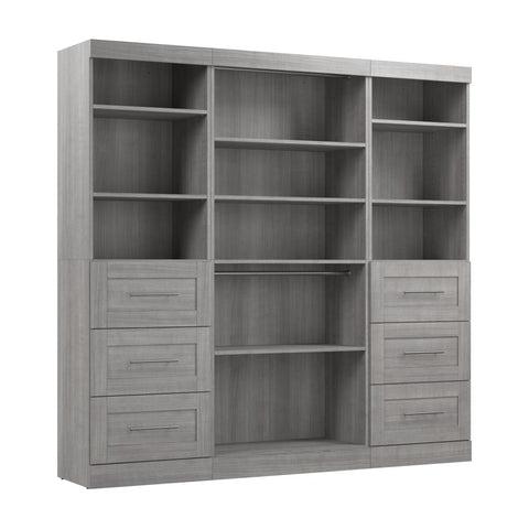 Contemporary Closet System with Shelves, Drawers & Clothing Rods, 86W x 19D