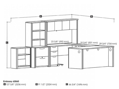 U-Shaped Executive Desk with Hutch, a Lateral File Cabinet, and a Bookcase