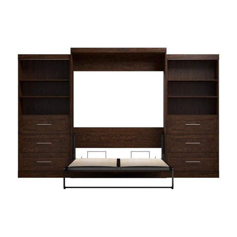Queen Murphy Bed and 2 Shelving Units with Drawers (136W)