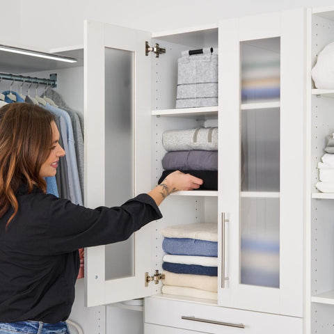 Modular Closet System with Shelves, Drawers, Doors, Clothing Rods & LED Lights, Shaker Style, 100W x 25D