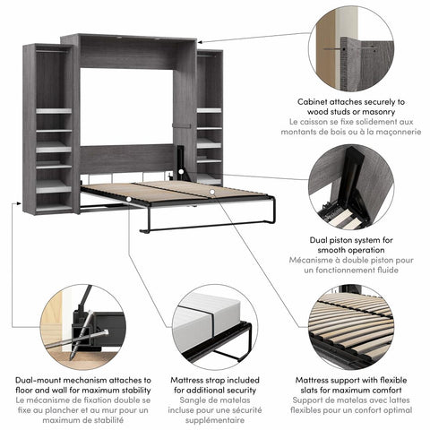 Queen Murphy Bed with 2 Narrow Closet Organizers (105W)