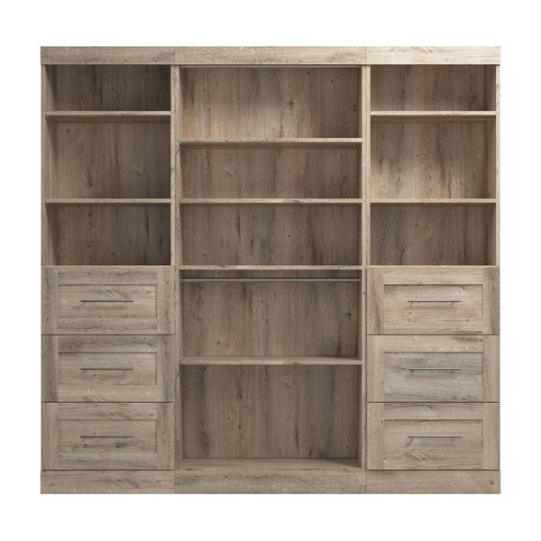 Contemporary Closet System with Shelves, Drawers & Clothing Rods, 86W x 19D
