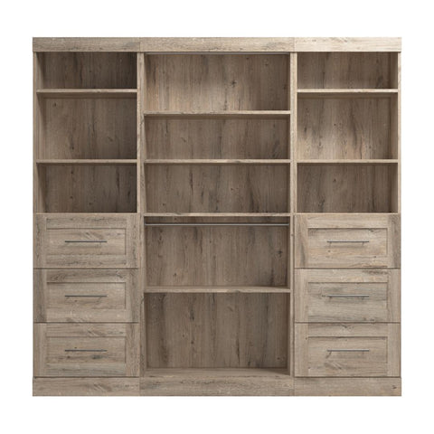Contemporary Closet System with Shelves, Drawers & Clothing Rods, 86W x 19D