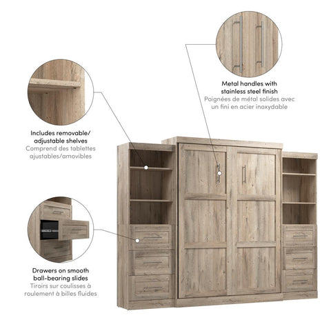 Queen Murphy Bed and 2 Shelving Units with Drawers (115W)