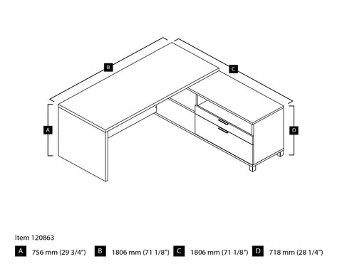 72W L-Shaped Office Desk