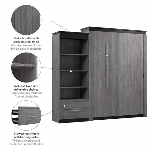 Queen Murphy Bed with Shelves and Drawers (97W)