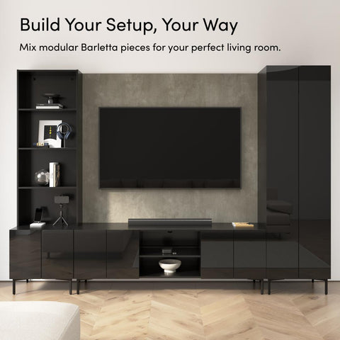 141W Modular Entertainment Center with TV Stand, Storage Cabinet, Tall Storage Cabinets, and Large Wall Panel