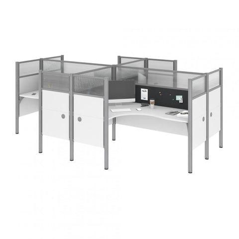 4-Person Office Cubicles With Gray Tack Boards and High Privacy Panels