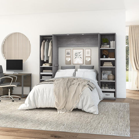 Full Murphy Bed with 2 Narrow Closet Organizers (99W)