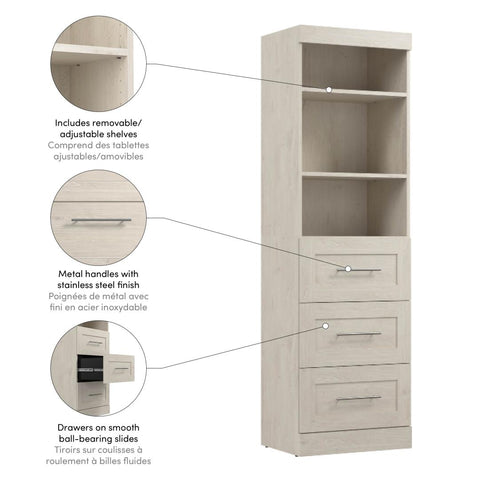 Contemporary Closet System with Drawers, 25W x 19D