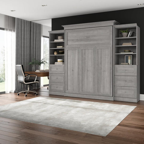 Queen Murphy Bed and 2 Closet Organizers with Drawers (115W)