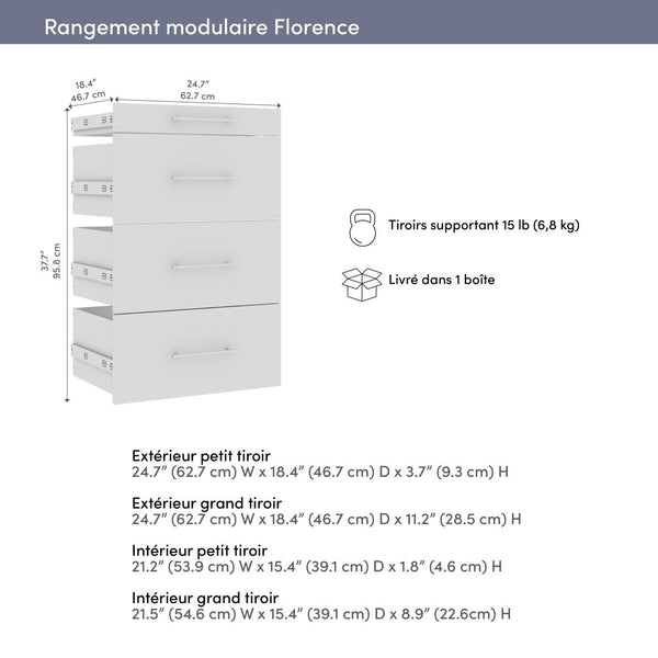 Modular Drawers (4) Set, Slab Style, 25W x 25D