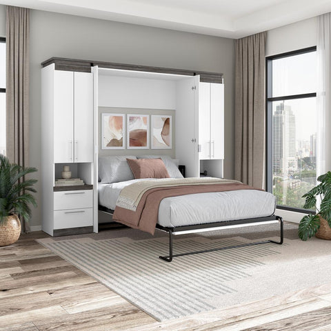 Full Murphy Bed with Storage Cabinets and Pull-Out Shelves (100W)