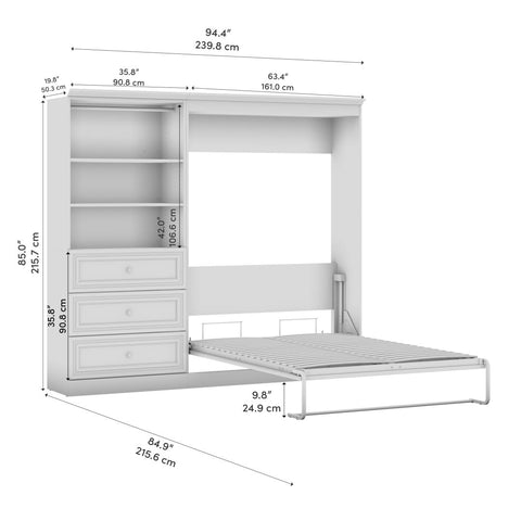 Full Murphy Bed and Closet Organizer with Drawers (95W)