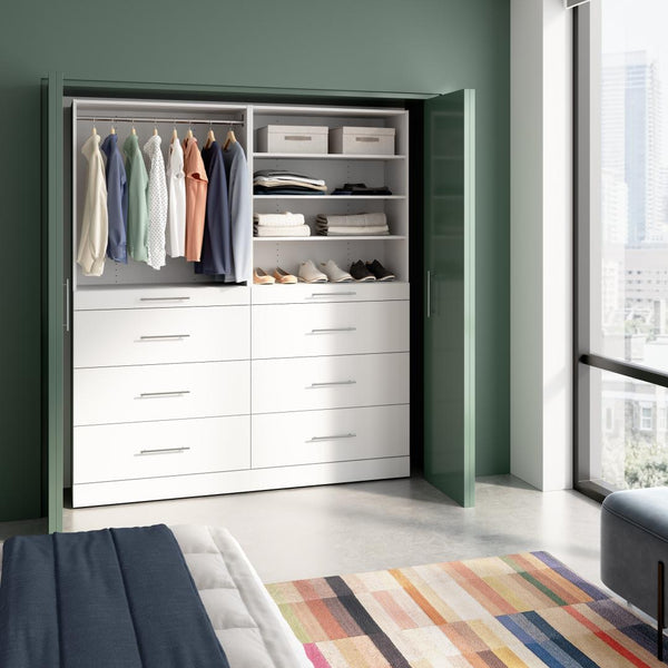 Modular Closet System with Shelves, Drawers & Clothing Rods, Slab Style, 71W x 16D