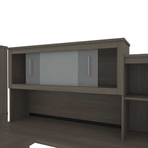 65W L-Shaped Desk with Hutch, Lateral File Cabinet, and Bookcase