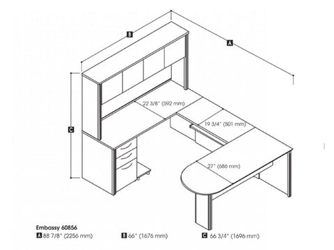 U-Shaped Executive Desk with Pedestal and Hutch