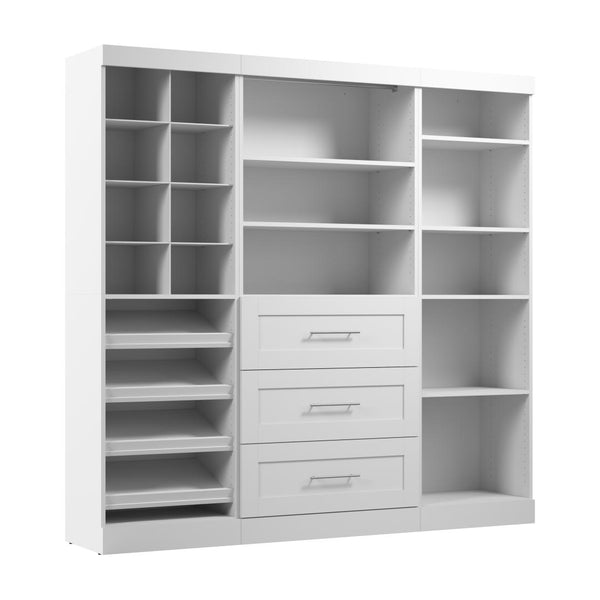 Contemporary Closet System with Shelves, Drawers, Clothing Rods, Shoe Racks & Cubbies, 86W x 19D