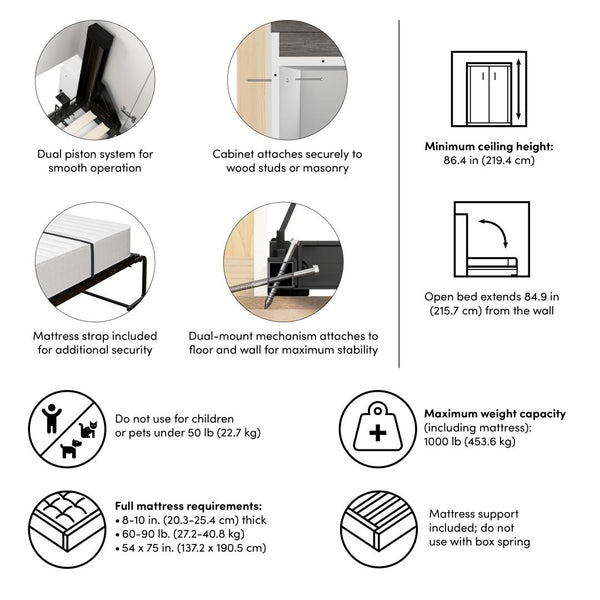 109W Full Size Murphy Bed with Pull-Out Desk and Storage
