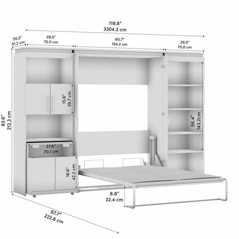 Full Murphy Bed with Shelves and Storage Cabinet with Fold-Out Desk (120W)