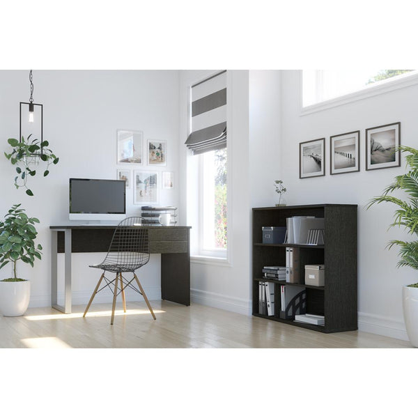 48W Table Desk with U-Shaped Metal Leg and Asymmetrical Shelving Unit