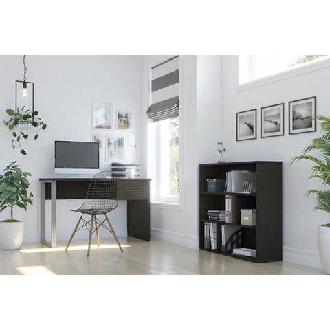 48W Table Desk with U-Shaped Metal Leg and Asymmetrical Shelving Unit