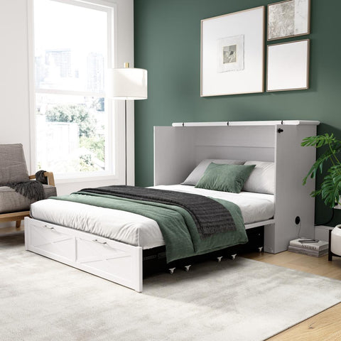 59W Full Murphy Cabinet Bed with Pullout Drawer